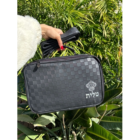 תיק טלית יוקרתי שחור משובץ דמוי עור כתר 36*23