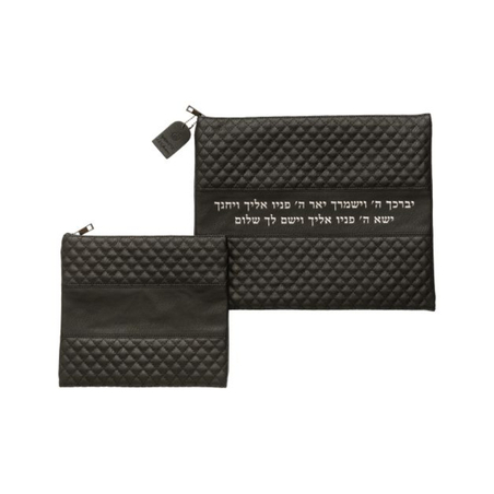 כיסויי טלית תפילין דמוי שחור אותיות בולטות 