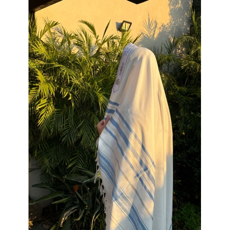 טלית חתנים מהודרת פסים תכלת