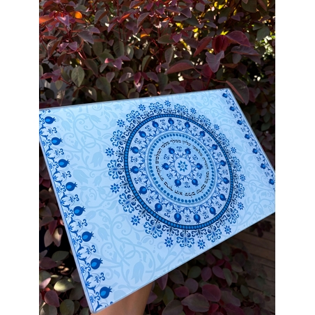 מגש חלה זכוכית עבה בלי שבירה גוון כחול 37*25 סמ