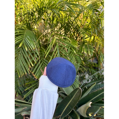 כיפה מהודרת משי פשתן כחול 17 ס