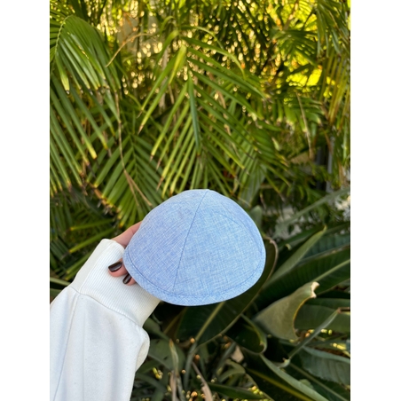 כיפה מהודרת משי פשתן תכלת 17 ס