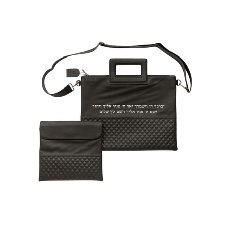 כיסויי טלית תפילין דמוי עור שחור אותיות בולטות 