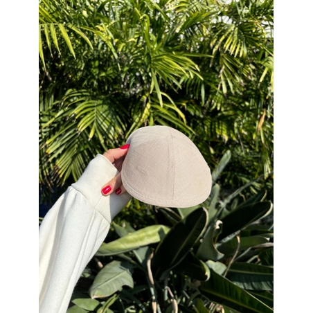 כיפה מהודרת מפשתן צבע חום בהיר עם מקום לסיכה 18 ס