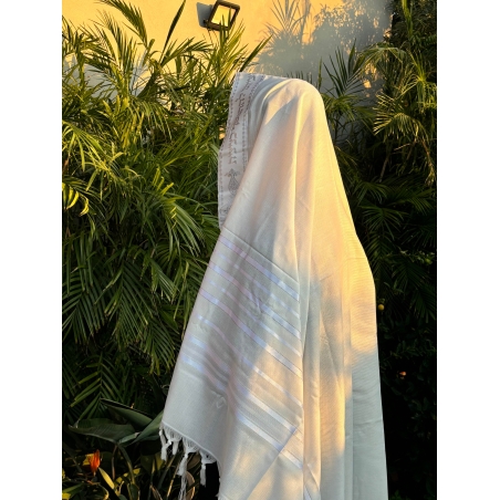 טלית חתנים מהודרת פסים כסופים מידה 50