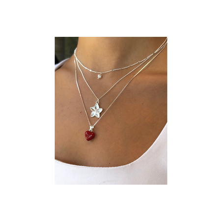 סט שרשראות לב אדום מכסף אמיתי 925