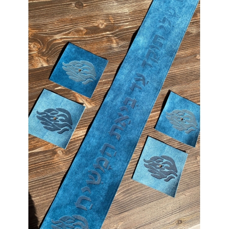 עטרה ו4 פינות לטלית בצבע טורקיז בחיתוך לייזר 