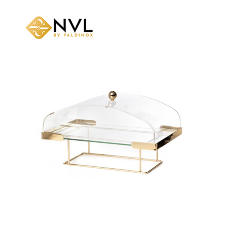 X5644 מגש זכוכית מלבני על סטנד זהב ופעמון אקרילי 34/22 גובה 20 ס