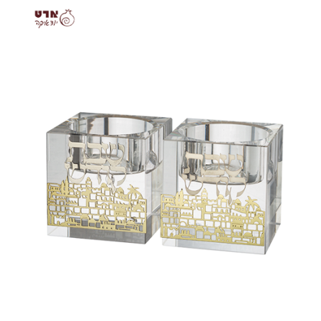 UK42622 זוג פמוטי קריסטל מרובע עם פלקטה 