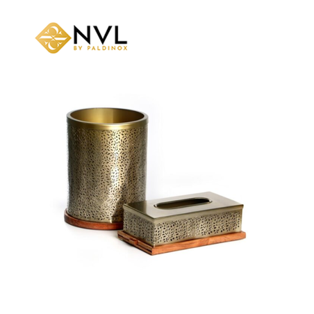 X5185A סט נירוסטה פח וקופסת טישו זהב פח גובה 24.5 ס