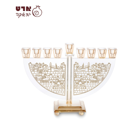 UK81738 חנוכייה קריסטל עם פלקטה זהב 22 סמ