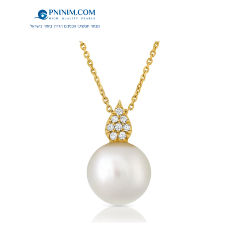 תליון זהב 14K ויהלומים בצורת טיפה משובץ בפנינה 11 ממ PC564-11BU