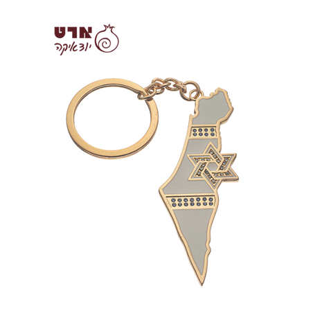 UK42597 מחזיק מפתחות זהב בצורת מפת ישראל 5 ס