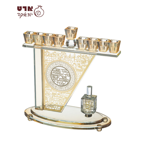 UK81741 חנוכייה קריסטל מהודרת עם פלקטה ואבנים 27X28 ס