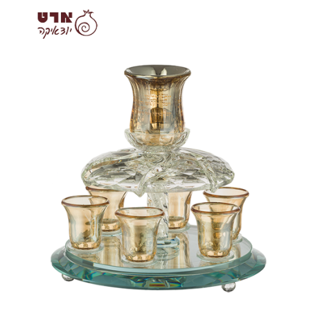 UK42350 מחלק יין מסתובב קריסטל מהודר עם 6 כוסיות 