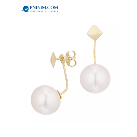 עגיל מרובע זהב 14K ופנינה 12 ממ מתחת האוזן EFK105-12TO