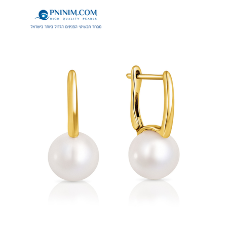 עגיל פנינה עם סוגר אנגלי זהב 18K פנינה 8 ממ עגולה EFZ809-8