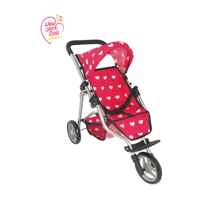 עגלה 3 גלגלים לבובת ניו יורק 239A - ורוד לבבות
