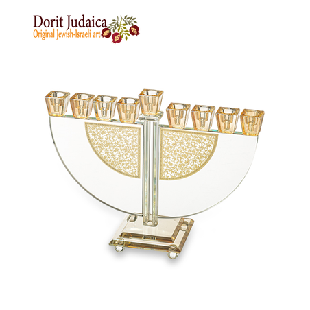 UK81739 חנוכיה קריסטל עם פלקטה זהב 22 ס