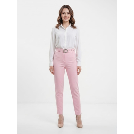 מכנסי טייטס לייקרה ורודים , גזרה גבוהה עם חגורה מעוצבת , One Size , מראה יוקרתי ונוח