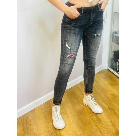 מכנס Antigo ג'ינס שחור חגורה