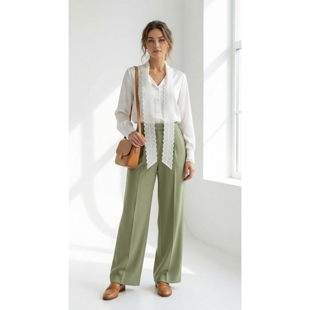 חולצת סאטן לבנה ויוקרתית עם עיטורי תחרה רחבים - מראה מלאכי ואצילי (יחידה אחרונה!)