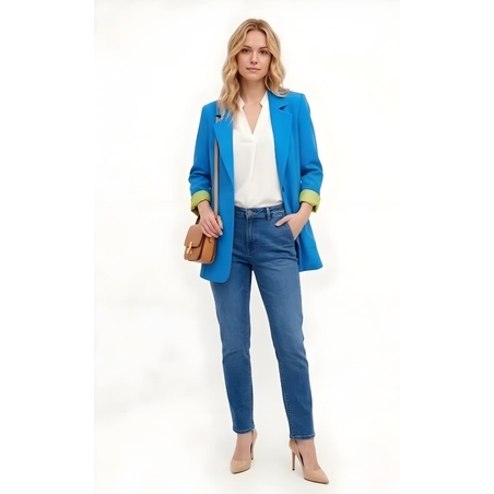 בלייזר אביבי יוקרתי בצבע כחול רויאל עם בטנה ירוקה מידה S