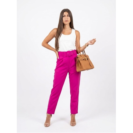 מכנסי אלגנט מחויטים בגזרה גבוהה עם חגורה תואמת – פוקסיה נועזת