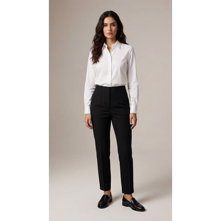 חולצה מכופתרת לבנה קלאסית ומכנסיים מחויטים שחורים - סט אלגנטי למראה עסקי מושלם