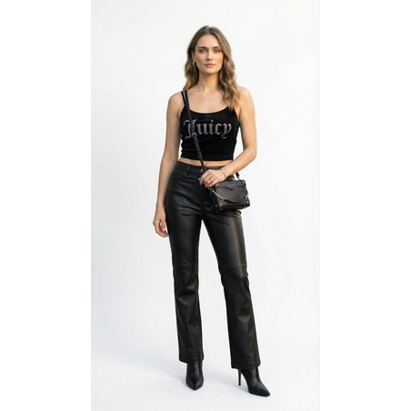 גופיית קרופ קטיפה שחורה עם לוגו 