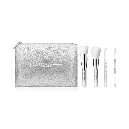 MAC Cosmetics brush of snow essential brush kit-4 PC + Pouch Brand New in Box