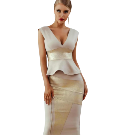 חליפה מחטבת בז' וזהב