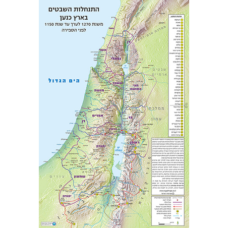 מפת התנחלות השבטים בארץ כנען  70*100