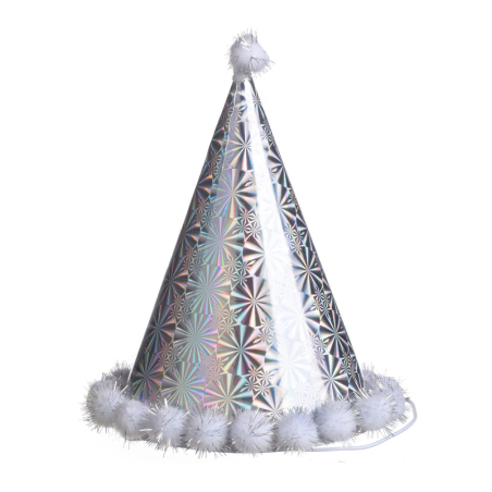 כובע ליצן קרטון מטאלי + פומפונים