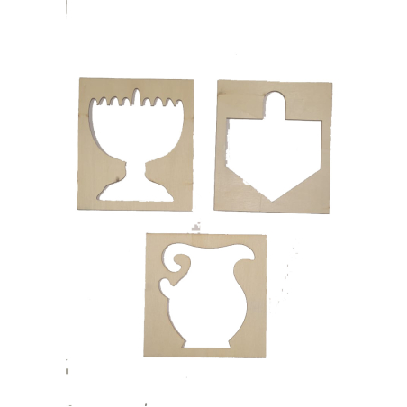 שבלונה עץ לחנוכה סביבון/חנוכיה /כד 36 יחידות