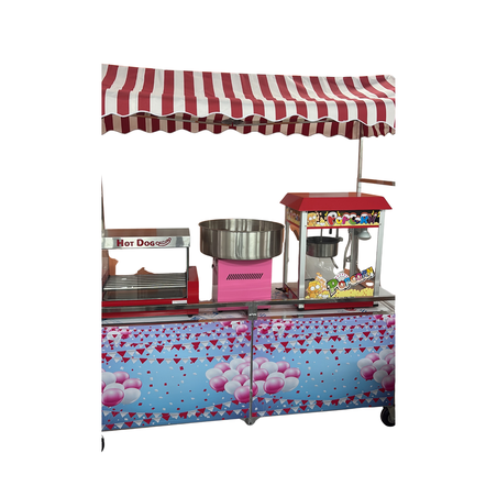 עגלת אירועים מתקפלת + 3 מכונות (פופקורן+סוכר+נקניקיות)