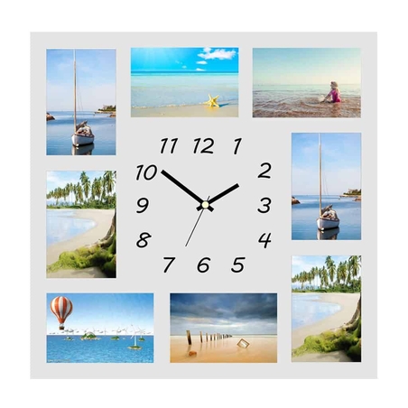 שעון זכוכית מרובע עם 8 תמונות לבן