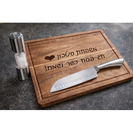 סט למטבח- בוצ'ר עץ, סכין שף ומטחנת תבלינים