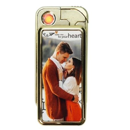 מצית חשמלית בצבע כסף עם הדפסה