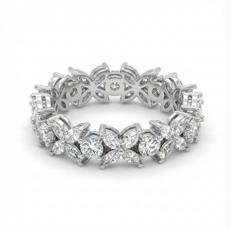 טבעת פרח משובצת - כסף 925