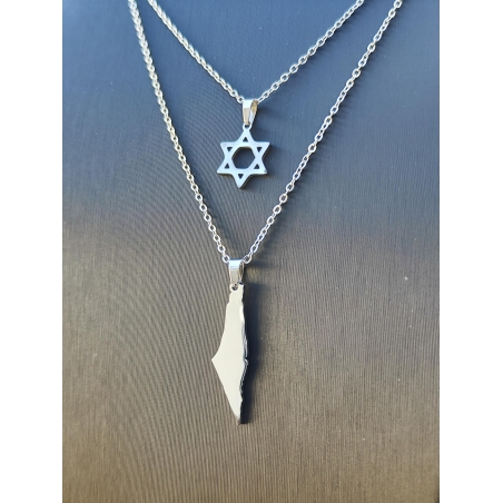 סט שרשראות מפת ארץ ישראל בשילוב מגן דוד