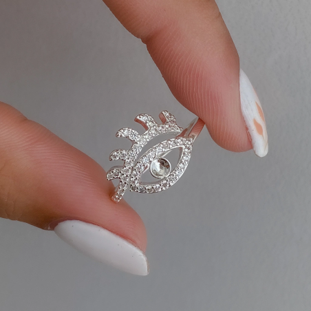 טבעת עין עם ריסים משובצת זירקונים - כסף 925