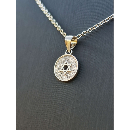 שרשרת תליון מגן דוד משובץ - כסף 925