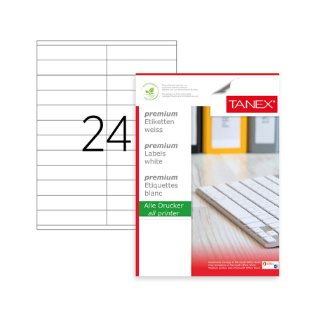דפי מדבקות לייזר לבנות מחולק 24 TANEX