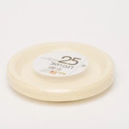 צלחות פלסטיק רויאל 7'' קרם 25 יחידות