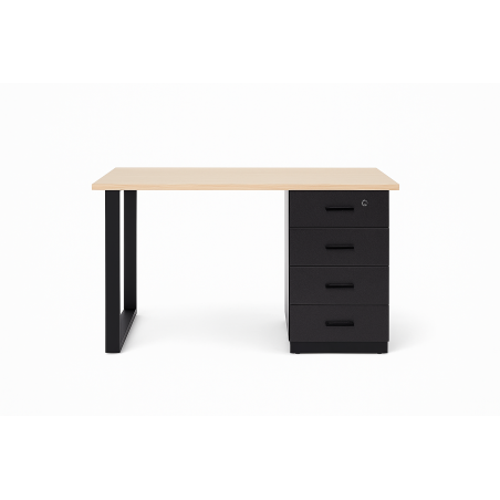 שולחן משרדי בצבע אלון מולבן עם ארגז מגירות בצבע שחור