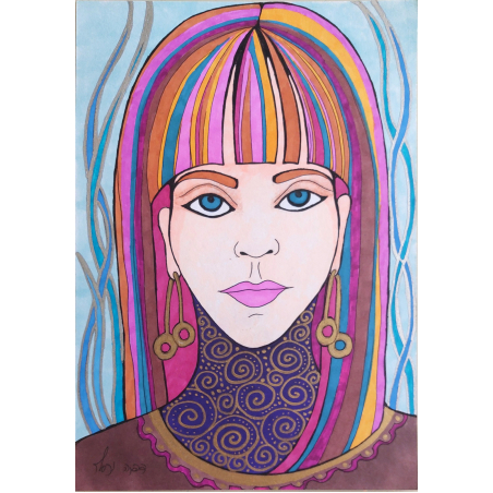 ציור האישה עם קארה צבעוני