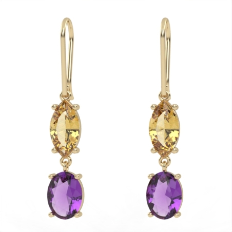 Earrings made of gold inlaid with amethyst citrine stones model EAG15