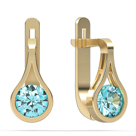 Earrings made of 14 karat gold set with Blue Topaz Suisse stones model EAG38