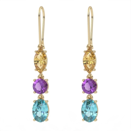 Earrings made of gold inlaid with citrine, amethyst and blue topaz Swiss, model EAG11